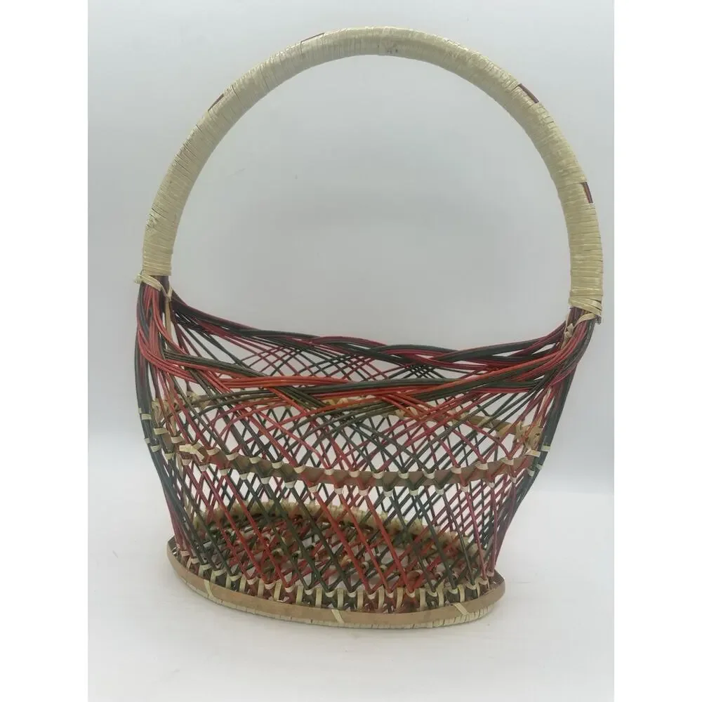 Vintage Folk Art Wicker Christmas Basket, Vintage Christmas Decor, Kitschy